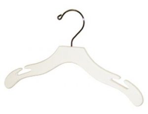 12" White Wooden Children's Top Hanger with Chrome & Triangle Notches