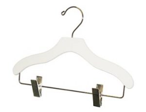 12" White Wooden Children's Hanger with Chrome Pant Clips